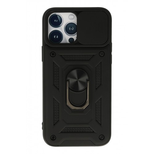 Newface iPhone 13 Pro Max Kılıf Pars Lens Yüzüklü Silikon - Siyah