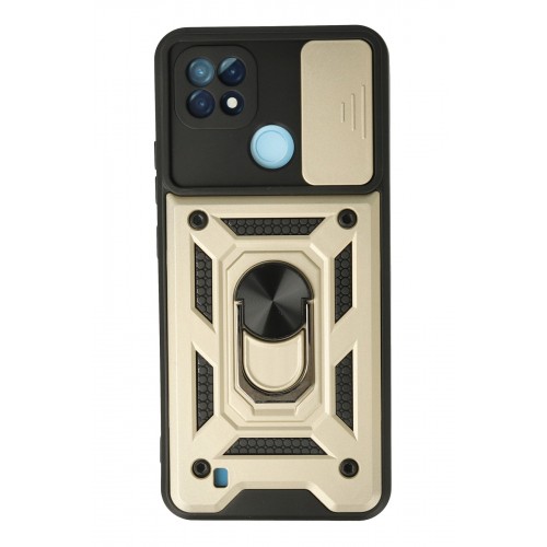 Newface Realme C21 Kılıf Pars Lens Yüzüklü Silikon - Gold
