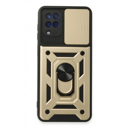 Newface Samsung Galaxy M22 Kılıf Pars Lens Yüzüklü Silikon - Gold