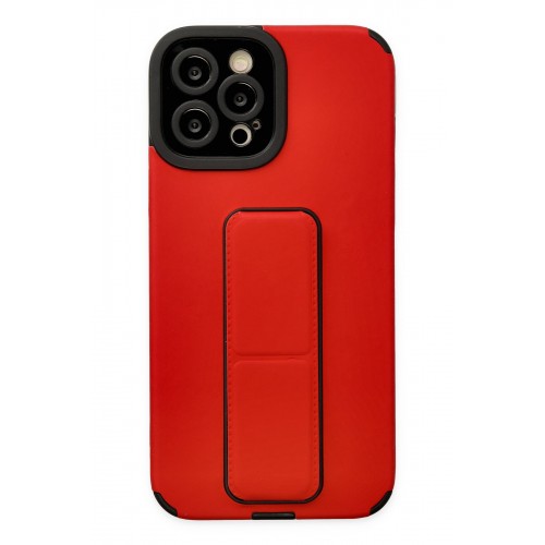 Newface iPhone 12 Pro Max Kılıf Mega Standlı Silikon - Kırmızı