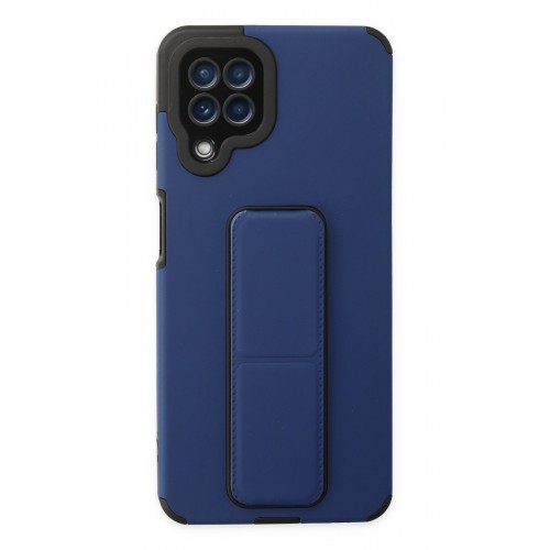 Newface Samsung Galaxy M22 Kılıf Mega Standlı Silikon - Mavi