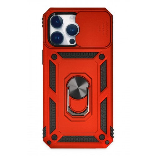 Newface iPhone 14 Pro Kılıf Pars Lens Yüzüklü Silikon - Kırmızı
