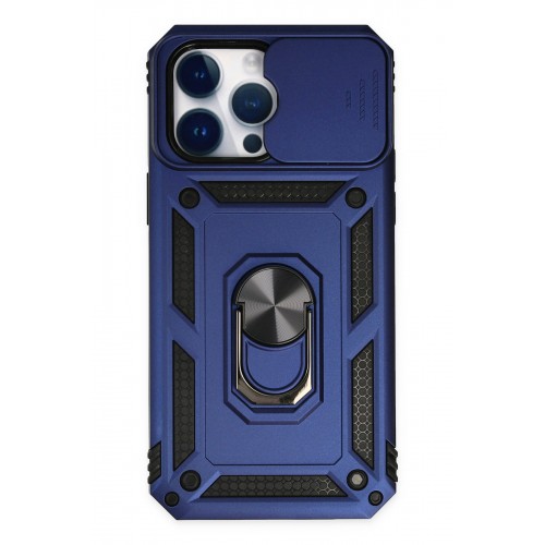 Newface iPhone 14 Pro Kılıf Pars Lens Yüzüklü Silikon - Lacivert