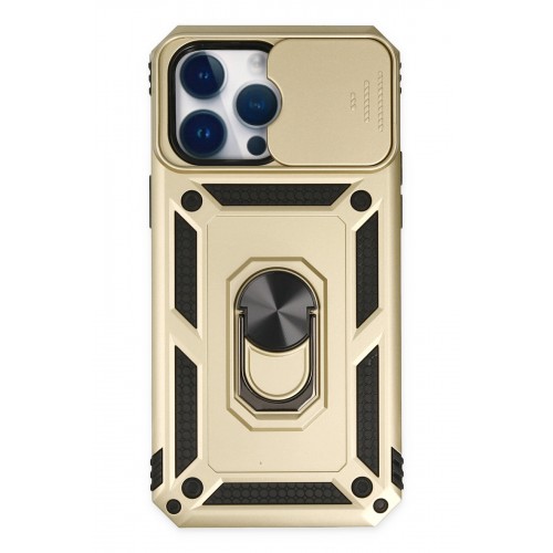 Newface iPhone 14 Pro Kılıf Pars Lens Yüzüklü Silikon - Gold