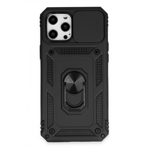 Newface iPhone 12 Pro Max Kılıf Pars Lens Yüzüklü Silikon - Siyah