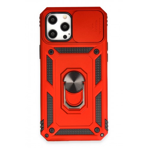 Newface iPhone 12 Pro Max Kılıf Pars Lens Yüzüklü Silikon - Kırmızı