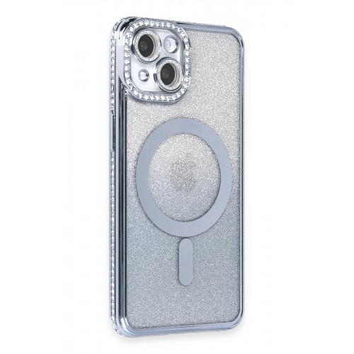 Newface iPhone 14 Kılıf Joke Simli Magneticsafe Kılıf - Mavi