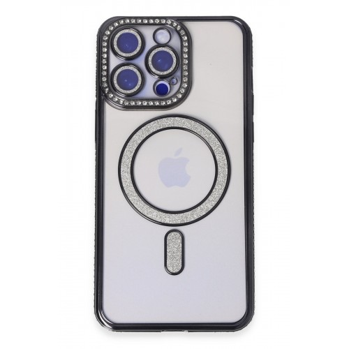Newface iPhone 14 Pro Kılıf Joke Simli Magneticsafe Kılıf - Siyah