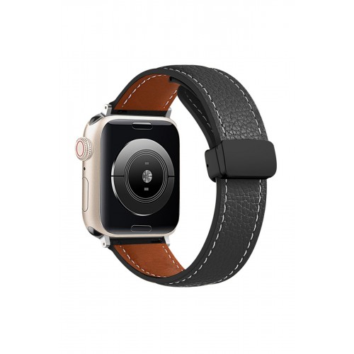 Newface Apple Watch 42mm KR414 Daks Deri Kordon - Siyah