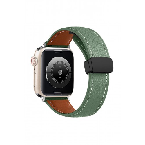 Newface Apple Watch 44mm KR414 Daks Deri Kordon - Koyu Yeşil