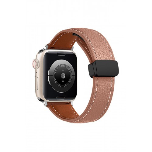 Newface Apple Watch 45mm KR414 Daks Deri Kordon - Kahverengi
