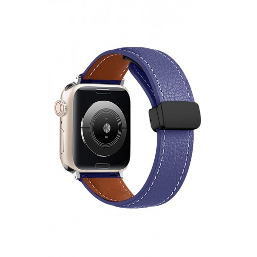 Newface Apple Watch 45mm KR414 Daks Deri Kordon - Lacivert