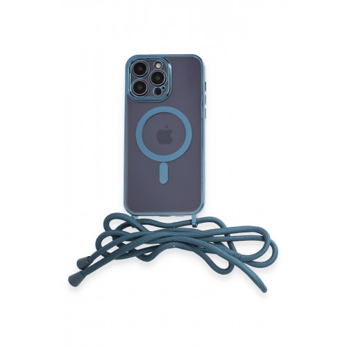 Newface iPhone 14 Pro Max Kılıf Divo Lazer Askılı Magsafe Kapak - Sierra Blue