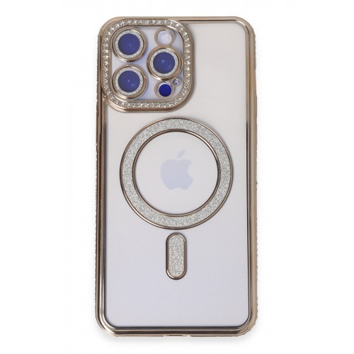 Newface iPhone 15 Pro Max Kılıf Joke Simli Magneticsafe Kılıf - Gold