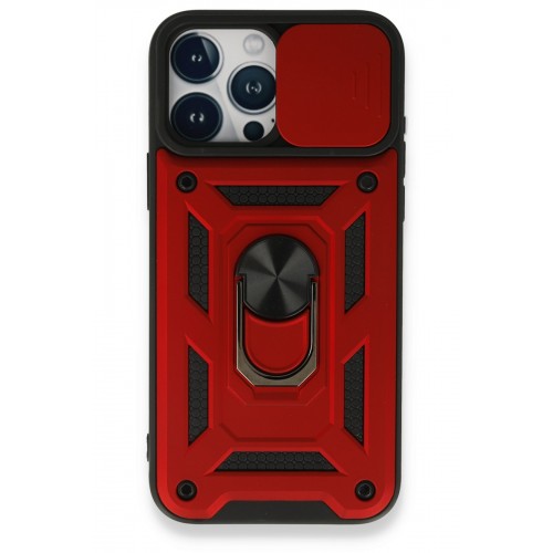 Newface iPhone 15 Pro Kılıf Pars Lens Yüzüklü Silikon - Kırmızı