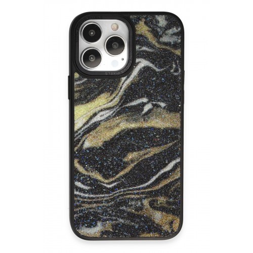 Newface iPhone 12 Pro Max Kılıf Moda Simli Kapak - Siyah