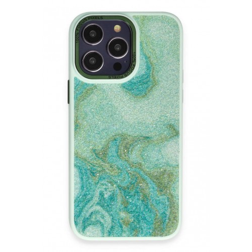 Newface iPhone 13 Pro Max Kılıf Moda Simli Kapak - Yeşil