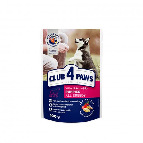 CLUB4PAWS TAVUKLU POUCH YAVRU KÖPEK JÖLE 100 GR X 6 ADET