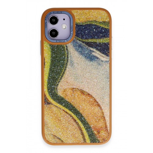 Newface iPhone 12 Kılıf Moda Simli Kapak - Kahverengi