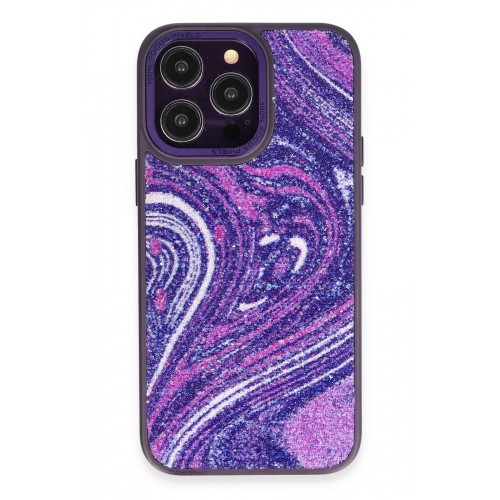 Newface iPhone 12 Pro Kılıf Moda Simli Kapak - Derin Mor