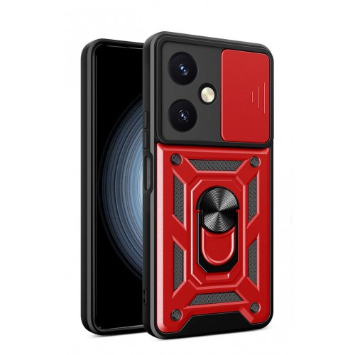 Newface Vivo Y27 Kılıf Pars Lens Yüzüklü Silikon - Kırmızı