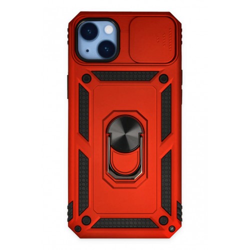 Newface iPhone 14 Plus Kılıf Pars Lens Yüzüklü Silikon - Kırmızı