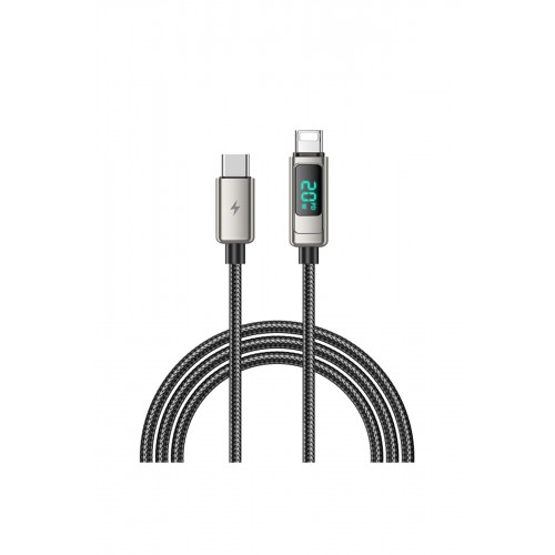 Lanex LS20CL 1.2M 20W Dijital Göstergeli Hasırlı Type-C to Lightning PD Hızlı Şarj Kablosu - Gümüş