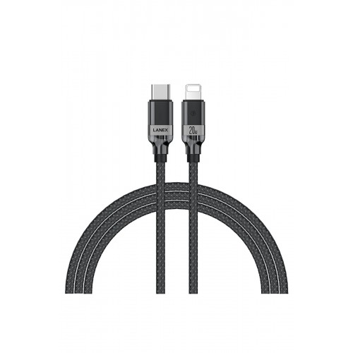 Lanex LS38CL 1.2M 20W Hasırlı Type-C to Lightning PD Hızlı Şarj Kablosu - Siyah