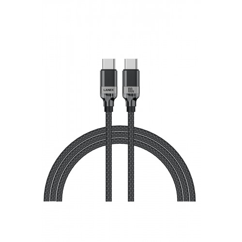 Lanex LS38CC 1.2M 100W Hasırlı Type-C to Type-C PD Hızlı Şarj Kablosu - Siyah