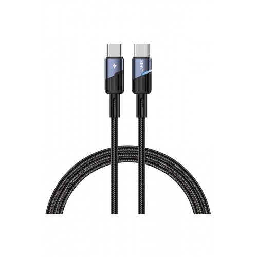 Lanex LS42CC 1M 65W Hasırlı Type-C to Type-C PD Hızlı Şarj Kablosu - Siyah