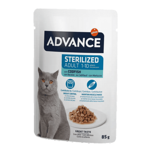 Advance Cat Sterılızed Codfısh Wet Pouch 12x85gr