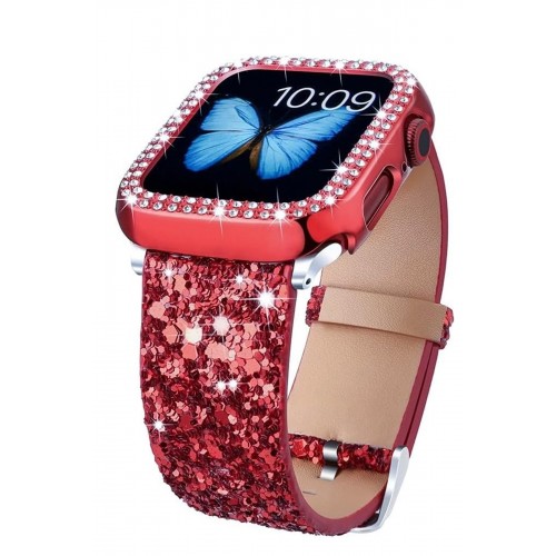 Newface Apple Watch 38mm Starry Taşlı Kordon - Kırmızı