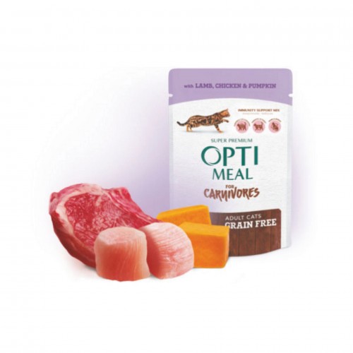 OPTIMEAL SÜPER PREMIUM TAVUK-KUZU FILETOLU BALKABAK SOSU İÇERISINDE TAHILSIZ POUCH KEDI MAMASI 85 GR X 6 ADET