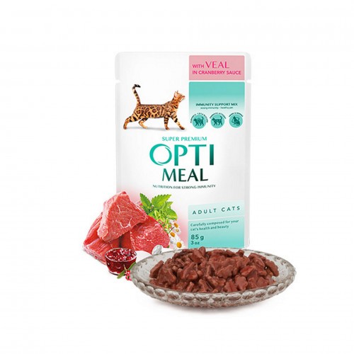 OPTIMEAL DANA ETLI KIZILCIK SOSLU YAŞ KEDI MAMASI 85 GR X 6 ADET
