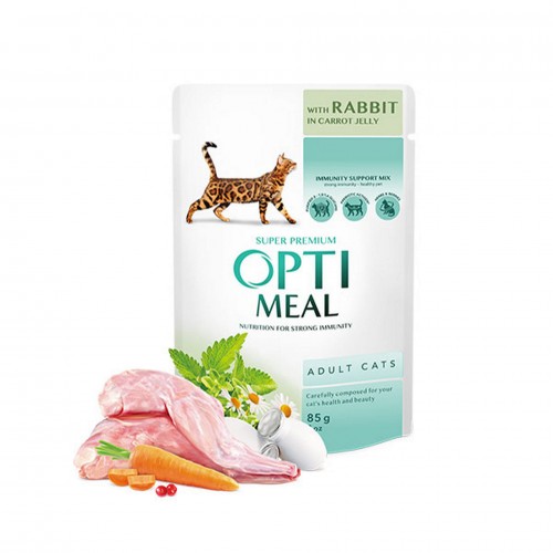 OPTIMEAL HAVUÇ JÖLELI TAVŞANLI YAŞ KEDI MAMASI 85 GR X 6 ADET
