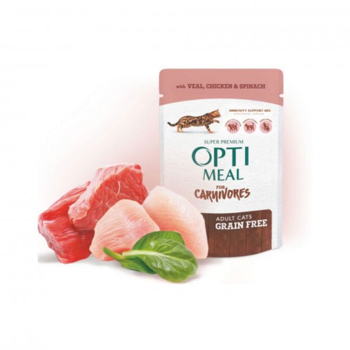 OPTIMEAL SÜPER PREMIUM TAVUK FILETOLU-ISPANAKLI SOS İÇERISINDE TAHILSIZ POUCH KEDI MAMASI 85 GR X 6 ADET