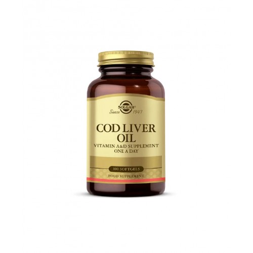 Solgar Cod Liver Oil 100 Softjel | Morina Balığının Karaciğer Yağından Elde Edilmiş A ve D Vitamini İçeren Gıda Takviyesi