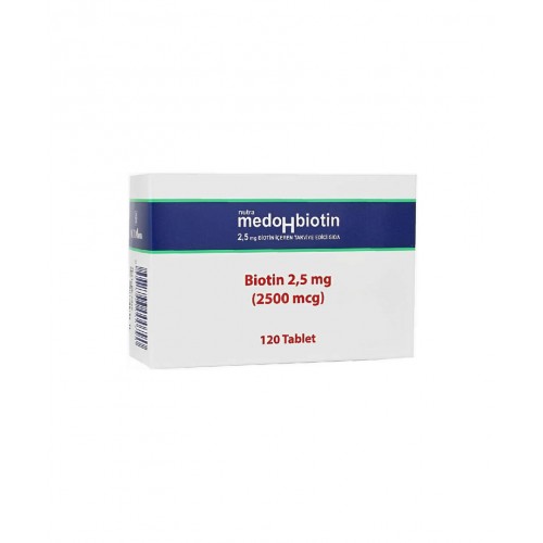 MedoHbiotin 2,5 mg 120 Tablet | Saç, Cilt ve Tırnak Sağlığını Destekleyen Takviye Edici Gıda