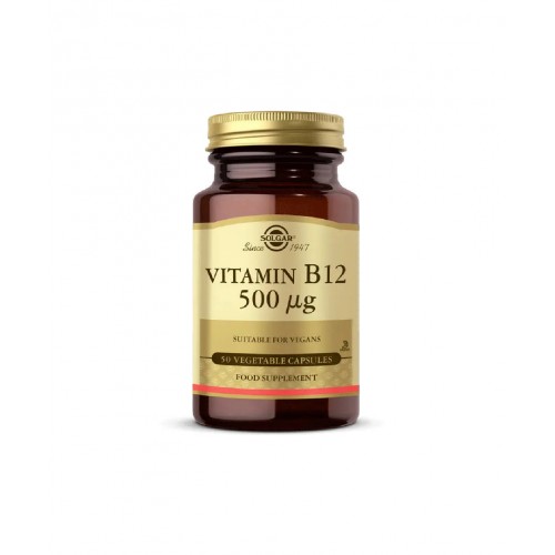 Solgar Vitamin B12 500 mcg 50 Kapsül | Kırmızı Kan Hücresi Oluşumuna ve Bağışıklık Sisteminin Normal Fonksiyonuna Katkıda Bulunan Takviye Edici