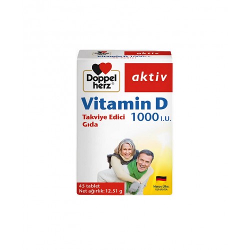 Doppelherz Aktiv Vitamin D 1000 IU 45 Tablet | Kemik Sağlığını Desteklemeye ve Bağışıklık Sisteminin Düzgün Çalışmasına Yardımcı Takviye Edici Gıda