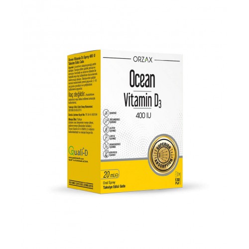 Ocean Vitamin D3 400 IU 20 ml Sprey | Bağışıklık Sistemini ve Kemik Sağlığını Güçlendirmeye Yardımcı Takviye Edici Gıda