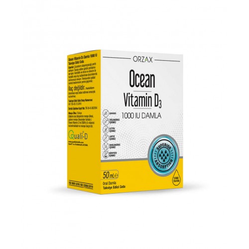 Ocean Vitamin D3 1000 IU 50 ml Damla | Bağışıklık Sistemini Desteklemeye ve Kemik Sağlığınızı Güçlendirmeye Yardımcı Takviye Edici Gıda