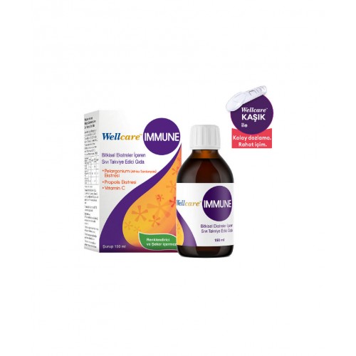 Wellcare İmmune Şurup 150 ml | Bağışıklık Sistemi Desteklemek ve Genel Sağlık Durumunu İyileştirmeye Yardımcı Takviye Edici Gıda