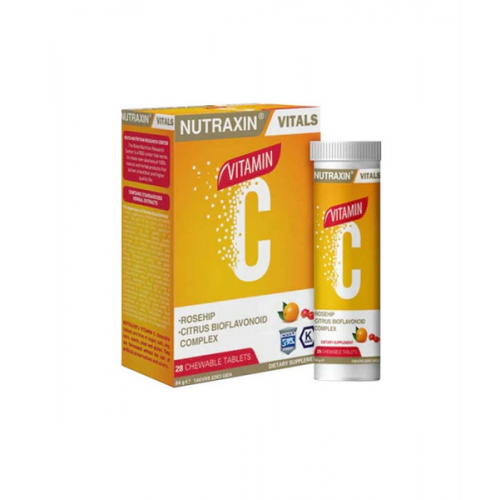 Nutraxin C Vitamini 28 Çiğneme Tablet | C Vitamini Kuşburnu Ekstresi İçeren Takviye Edici Gıda