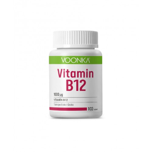 Voonka Vitamin B12 102 Tablet | Enerji Üretimi ve Sinir Sistemi Sağlığını Destekleyici Takviye Edici Gıda