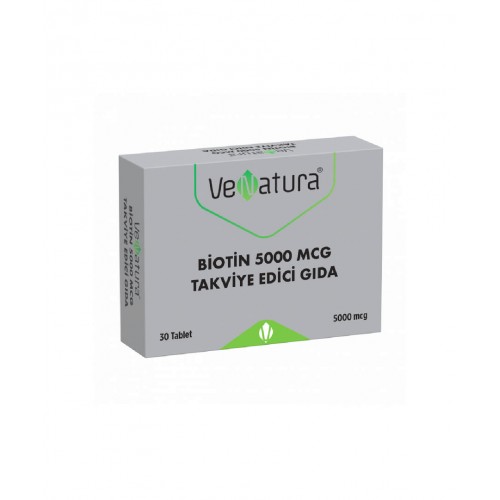 VeNatura Biotin 5000 mcg 30 Tablet | Sağlıklı Saç, Cilt ve Tırnak Gelişimini Desteklemeye Yardımcı Takviye Edici Gıda