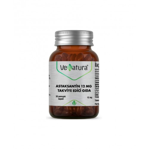 VeNatura Astaksantin 12 mg 30 Kapsül | Göz Sağlığı, Cilt Görünümü ve Bağışıklık Sistemi Desteği Sunan Takviye Edici Gıda