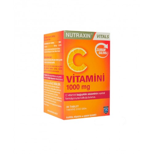Nutraxin C Vitamini 1000 mg Zaman Salınımlı 30 Tablet | Bağışıklık Sistemini Desteklemeye ve Vücut Sağlığını Korumaya Yardımcı Takviye Edici Gıda