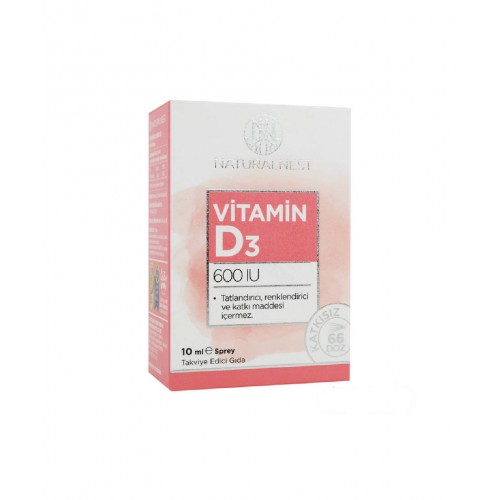 Naturalnest Vitamin D3 600 IU Sprey 10 ml | Kemik Sağlığı, Bağışıklık Sistemi ve Genel Yaşam Kalitesini Destekleyici Takviye Edici Gıda