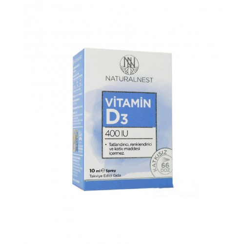 Naturalnest Vitamin D3 400 IU Sprey 10 ml | Kemik Sağlığı, Bağışıklık Sistemi ve Genel Yaşam Kalitesini Destekleyici Takviye Edici Gıda